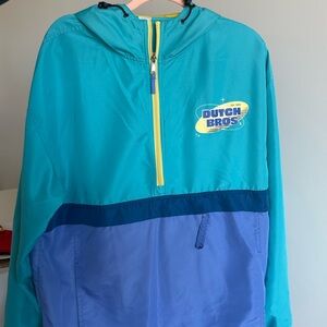 Dutch Bros Teal and Blue Hooded Raincoat
